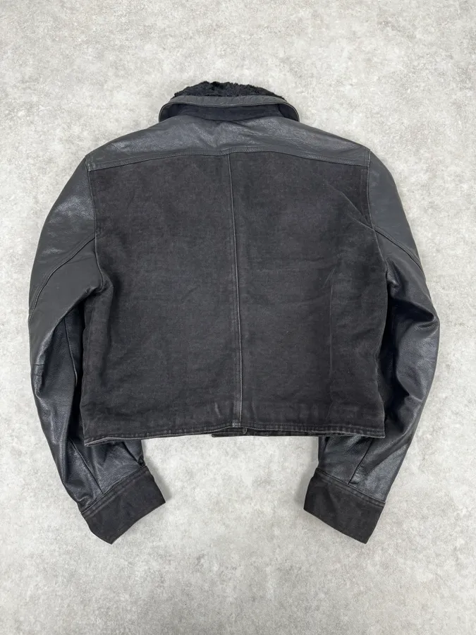 2000s Versace Buttoned Hybrid Denim & Leather Jacket - Image 4