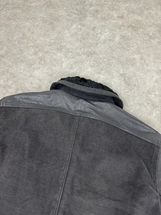 2000s Versace Buttoned Hybrid Denim & Leather Jacket - Image 6