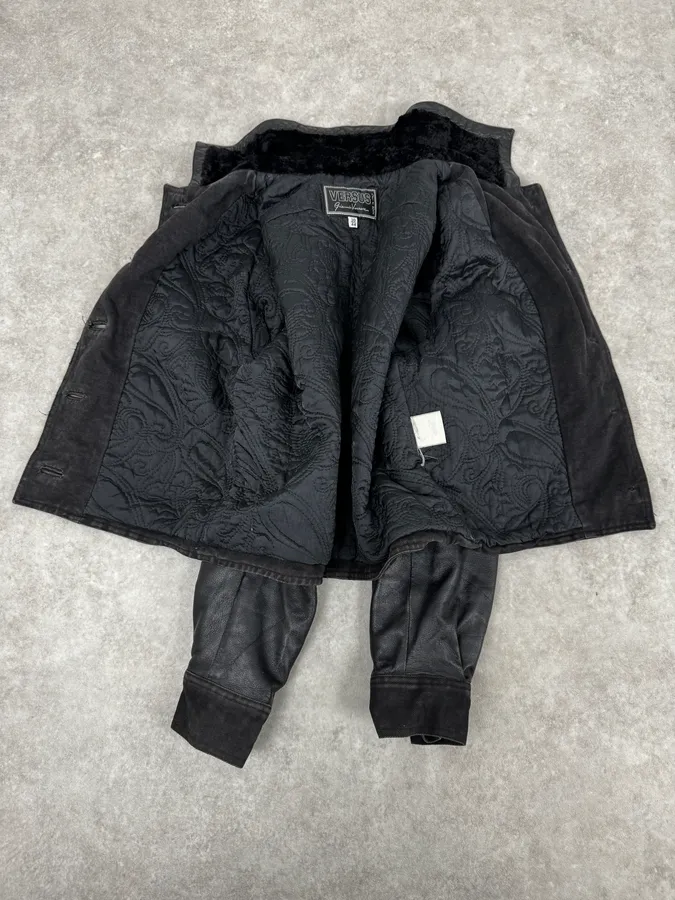2000s Versace Buttoned Hybrid Denim & Leather Jacket - Image 7