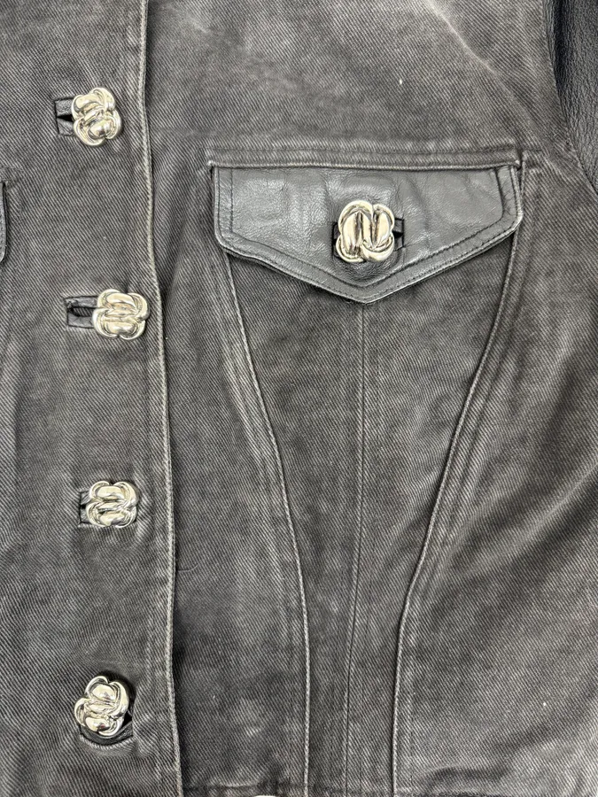 2000s Versace Buttoned Hybrid Denim & Leather Jacket - Image 8