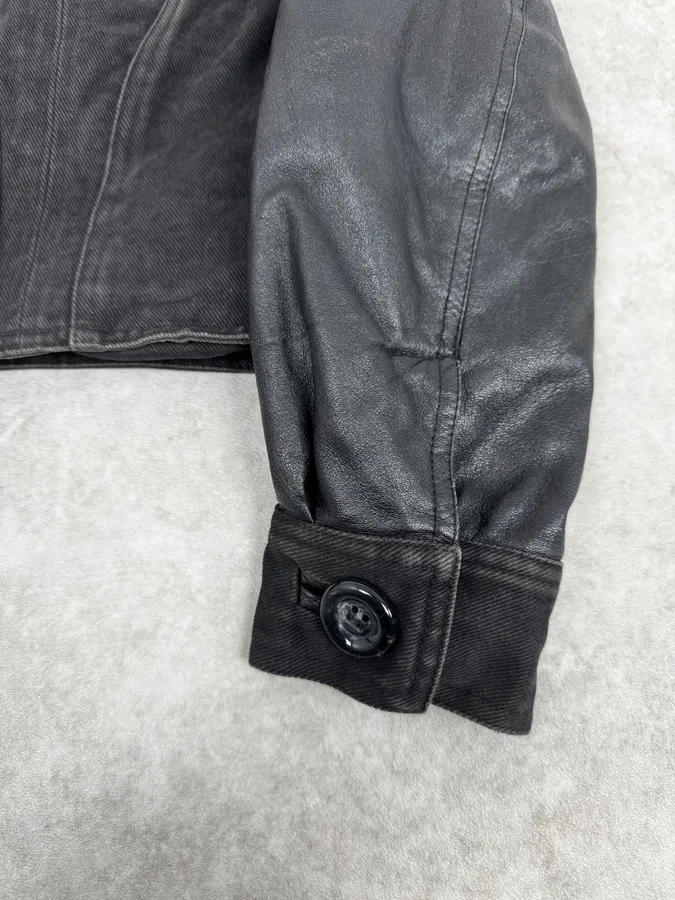 2000s Versace Buttoned Hybrid Denim & Leather Jacket - Image 9
