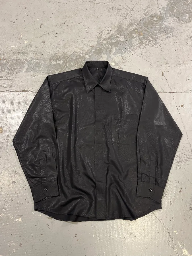 2000s Versace Crocodile Effect Black Shirt