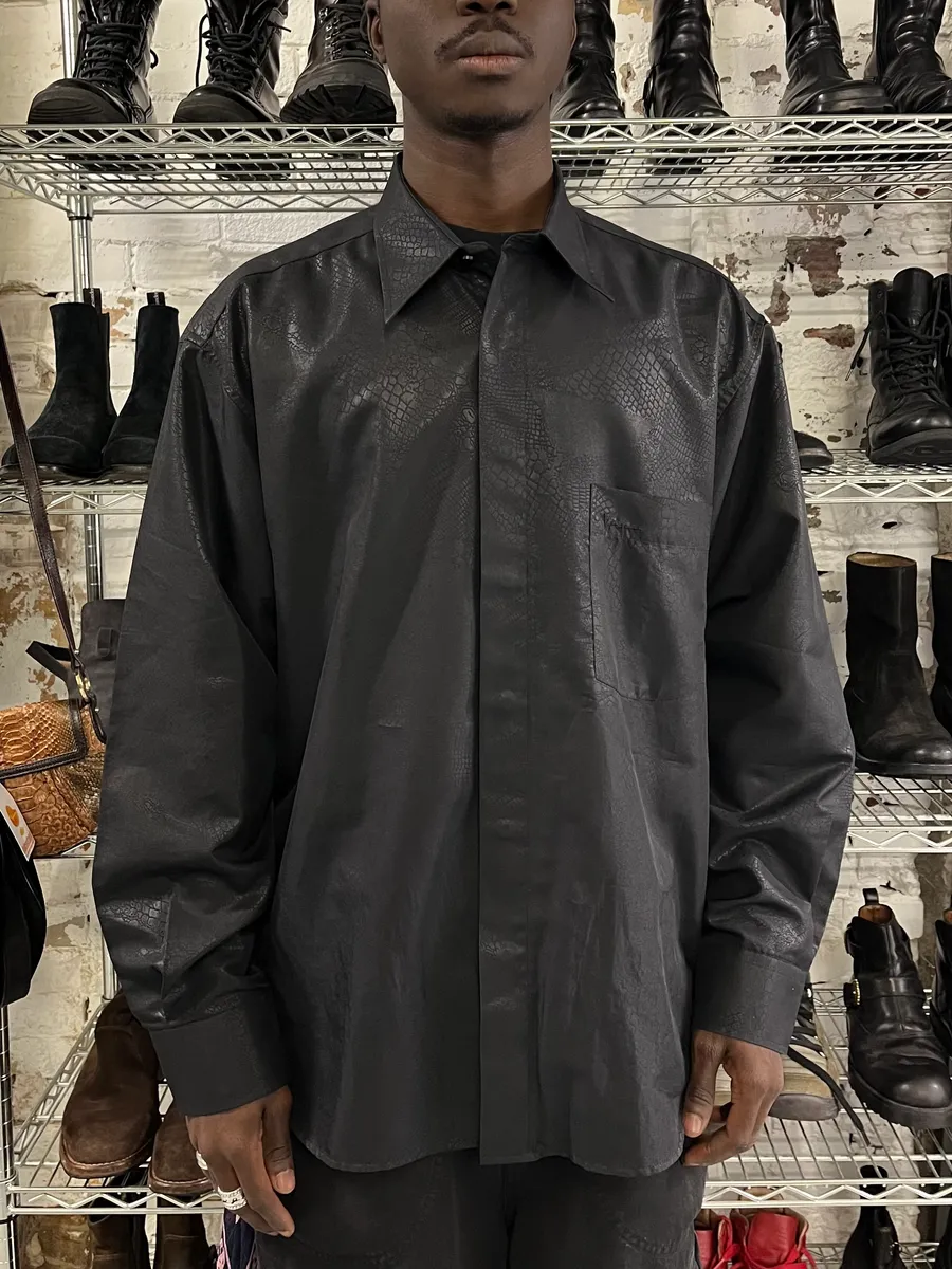 2000s Versace Crocodile Effect Black Shirt - Image 2
