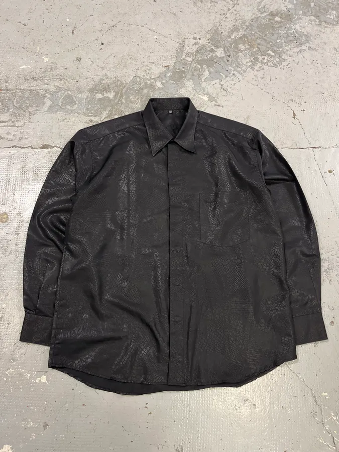 2000s Versace Crocodile Effect Black Shirt - Image 5