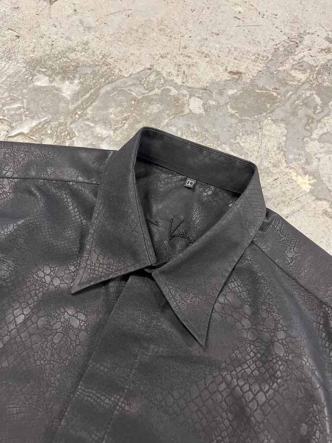 2000s Versace Crocodile Effect Black Shirt - Image 6