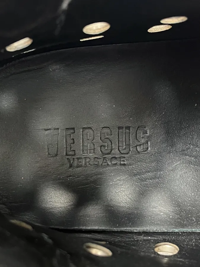 2000s Versace Eyelet Black Leather High Top Shoes - Image 8