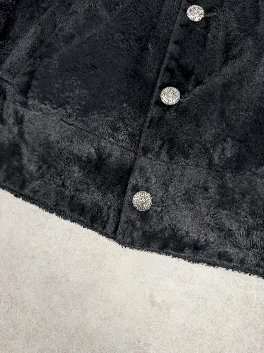 2000s Versace Faux Fur Black Buttoned Jacket - Image 12