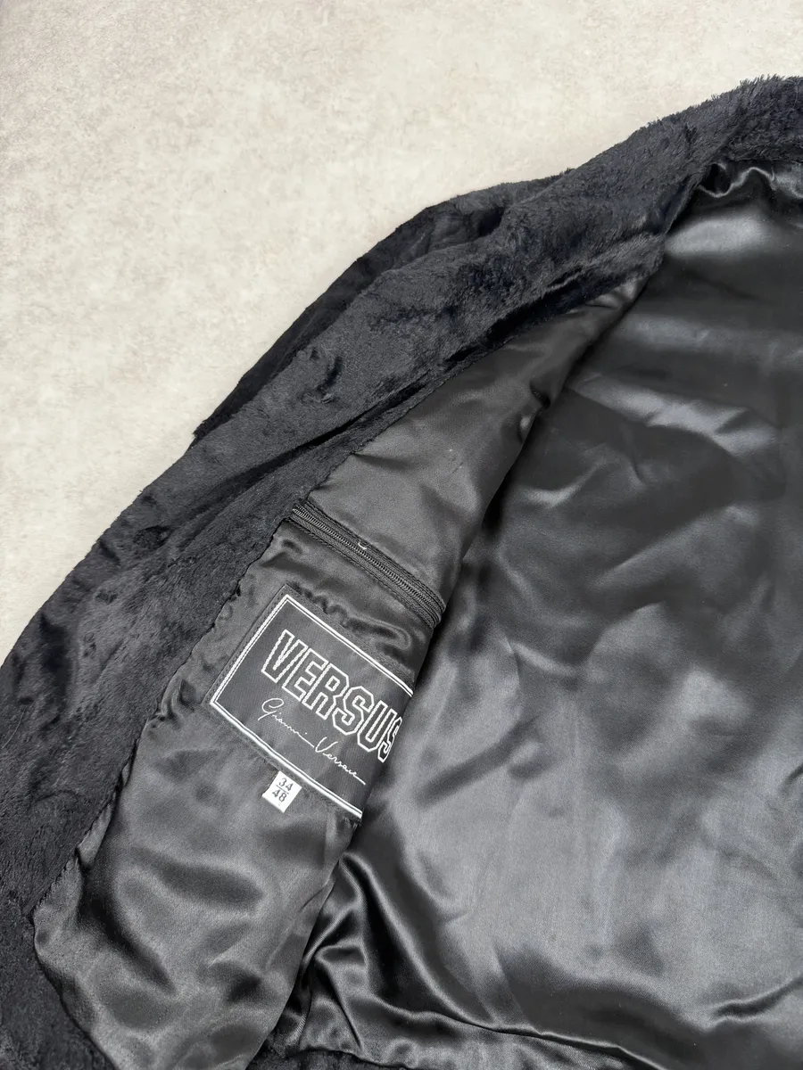 2000s Versace Faux Fur Black Buttoned Jacket - Image 7