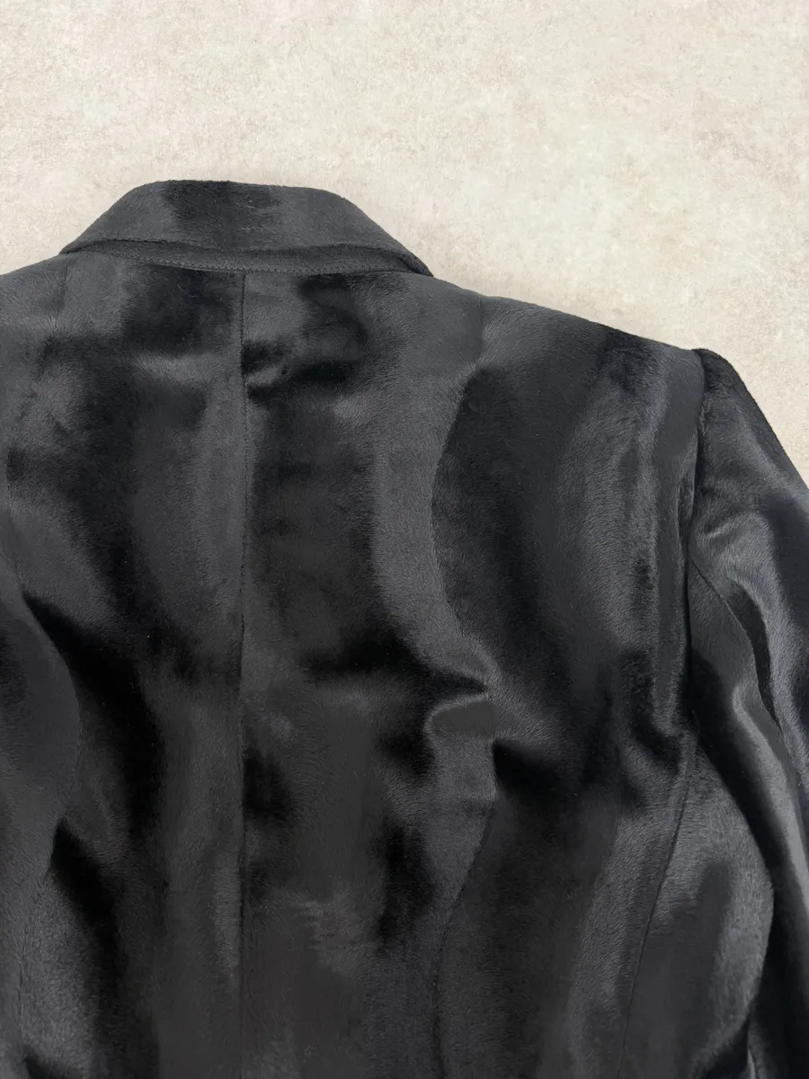 2000s Versace Faux Fur Black Imperial Trench Coat - Image 8