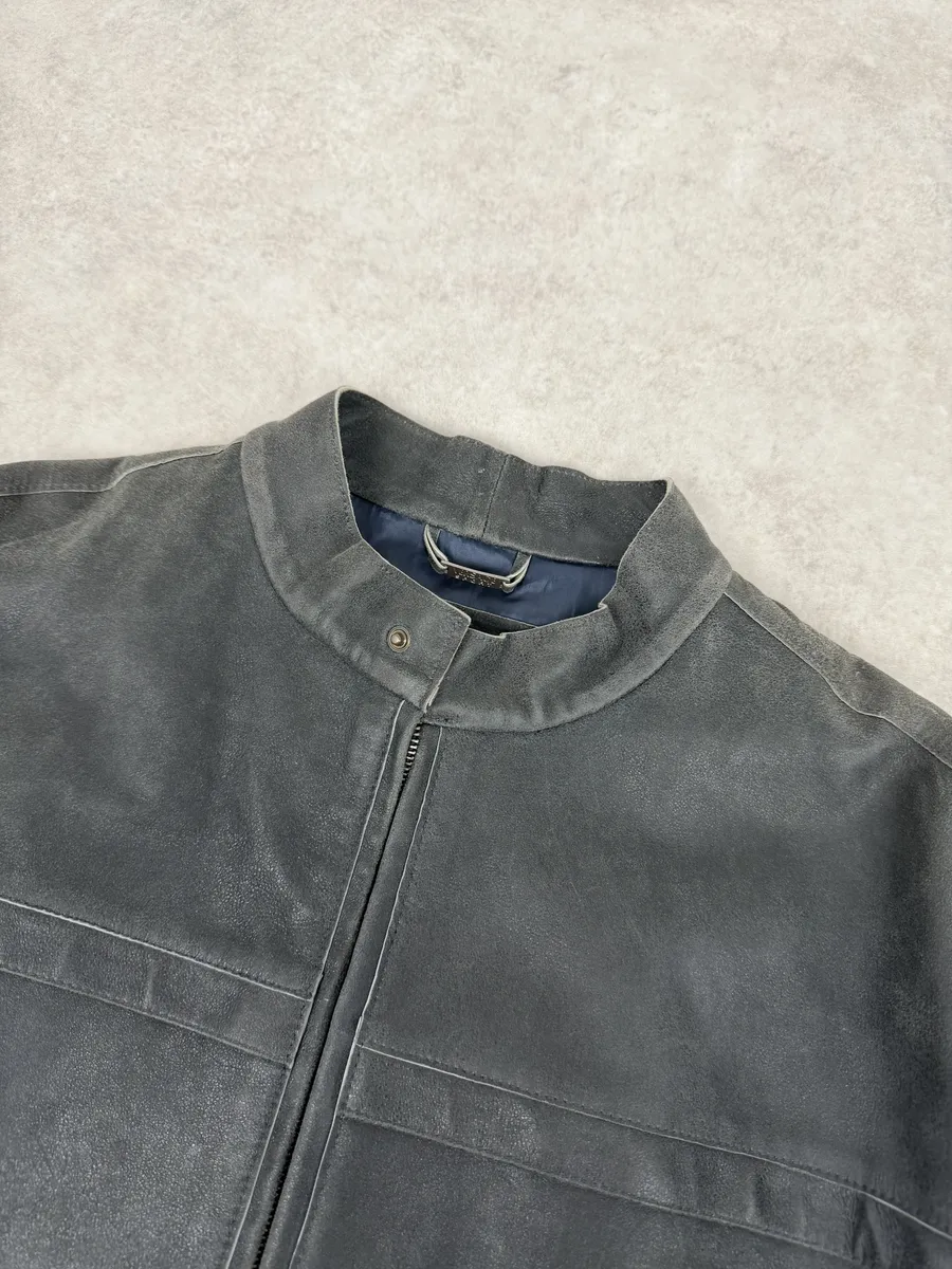 2000s Versace Grey Eroded Biker Leather Jacket - Image 11