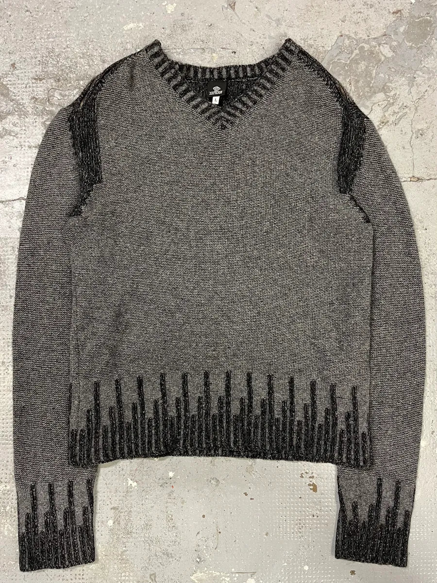 2000s Versace Grey Wool V-Neck Sweater