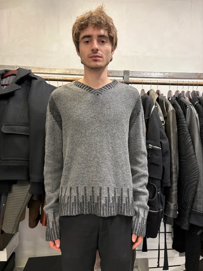 2000s Versace Grey Wool V-Neck Sweater - Image 2