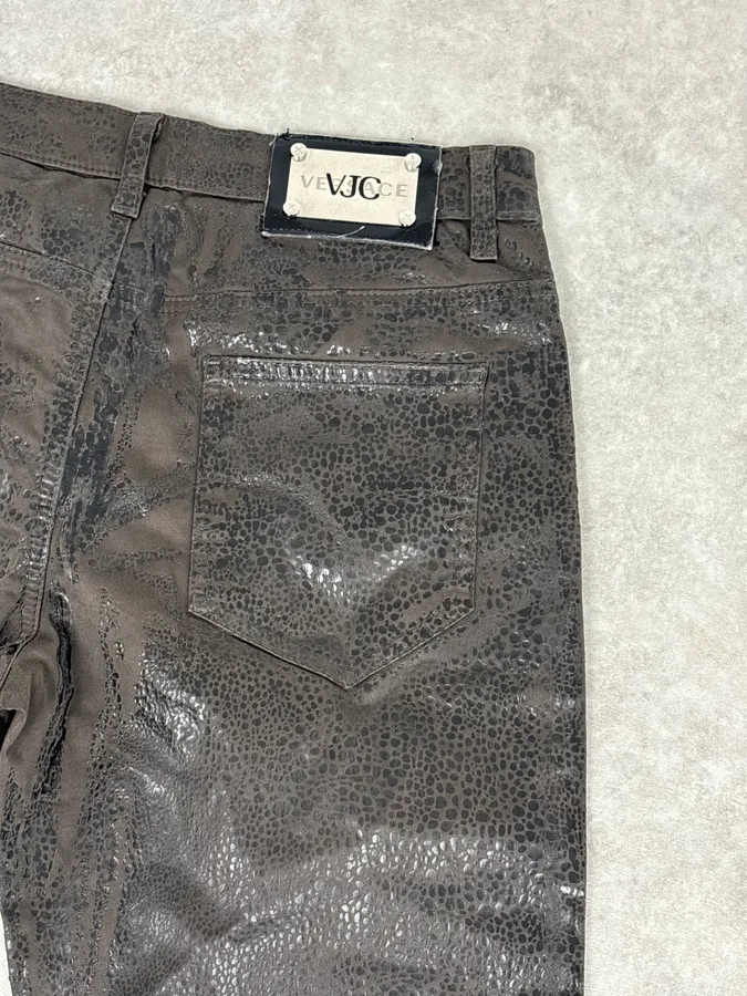 2000s Versace Leather Reptile Texture Pants - Image 8