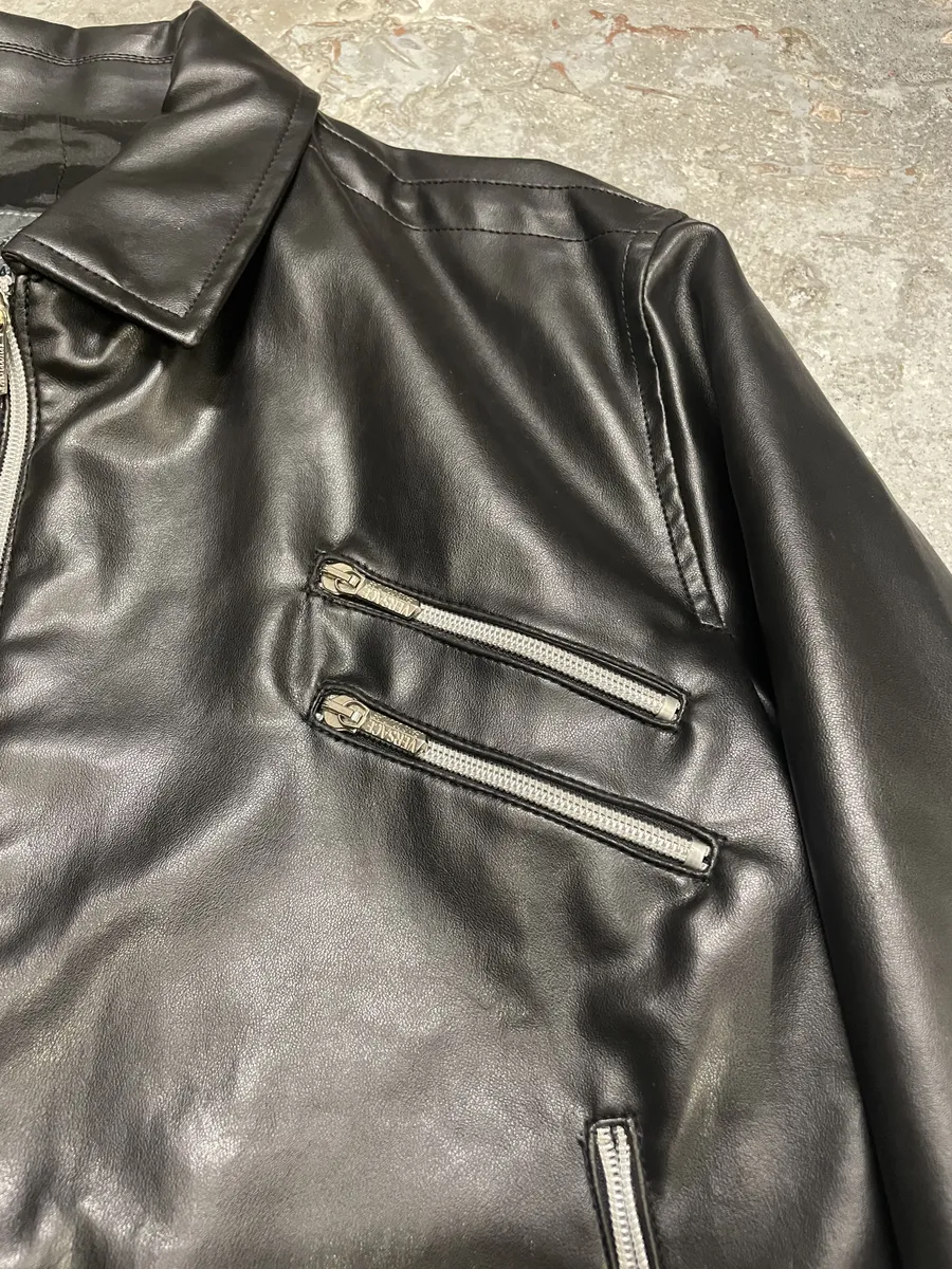 2000s Versace Multi Zips Black Eco Leather Jacket - Image 10