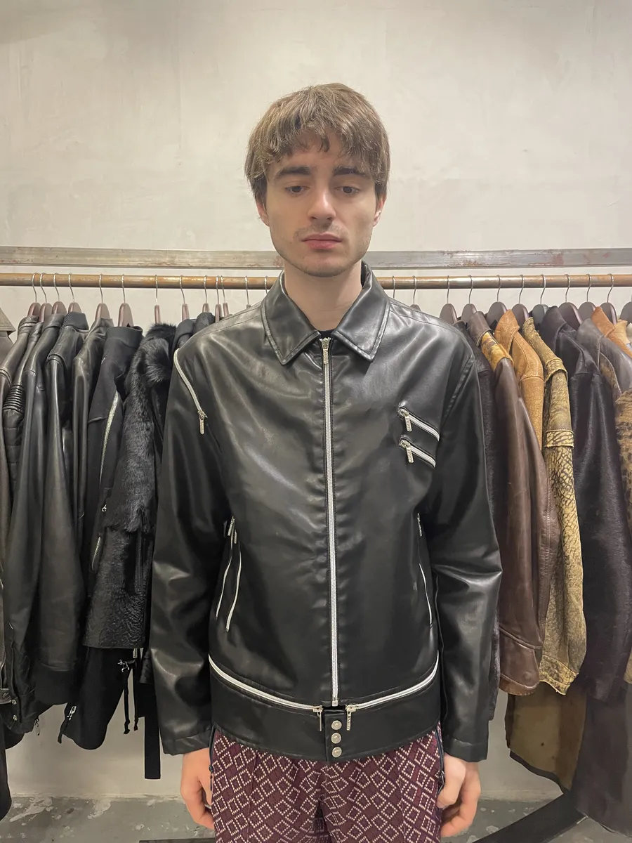 2000s Versace Multi Zips Black Eco Leather Jacket - Image 2