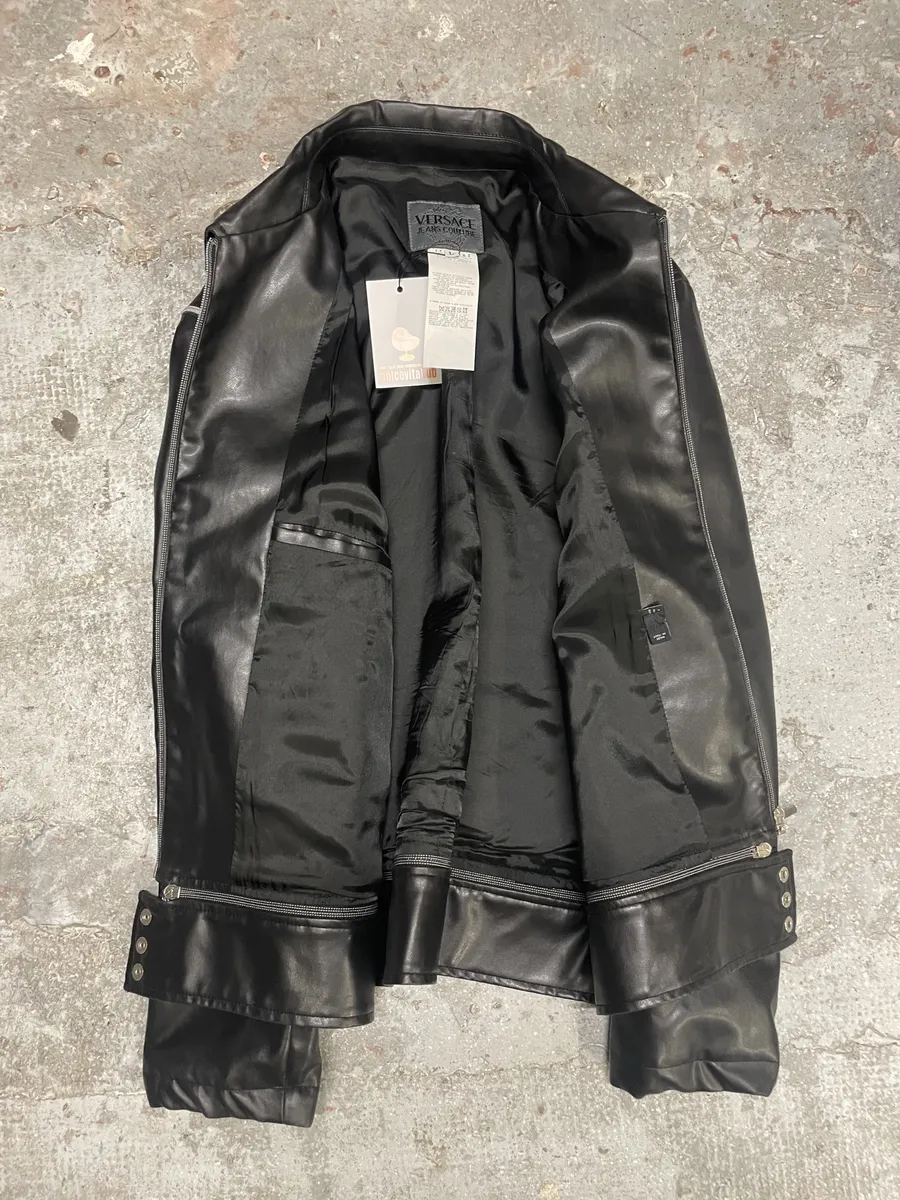 2000s Versace Multi Zips Black Eco Leather Jacket - Image 4