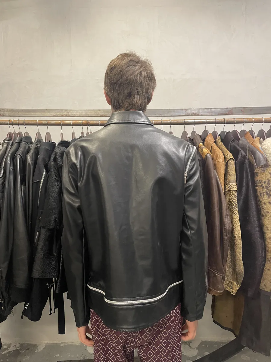 2000s Versace Multi Zips Black Eco Leather Jacket - Image 9