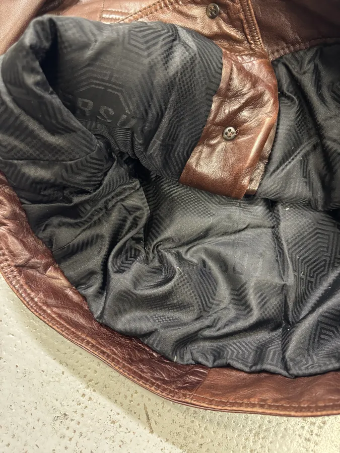 2000s Versace Napoleon Brown Leather Jacket - Image 10