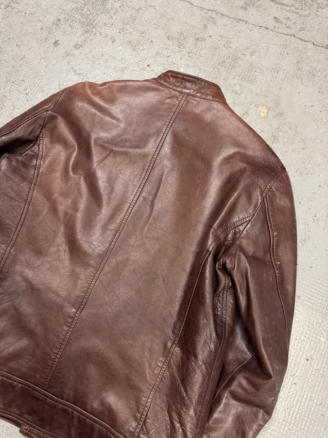 2000s Versace Napoleon Brown Leather Jacket - Image 5