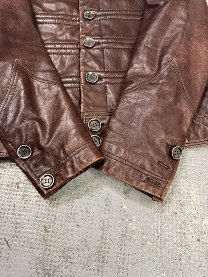 2000s Versace Napoleon Brown Leather Jacket - Image 6