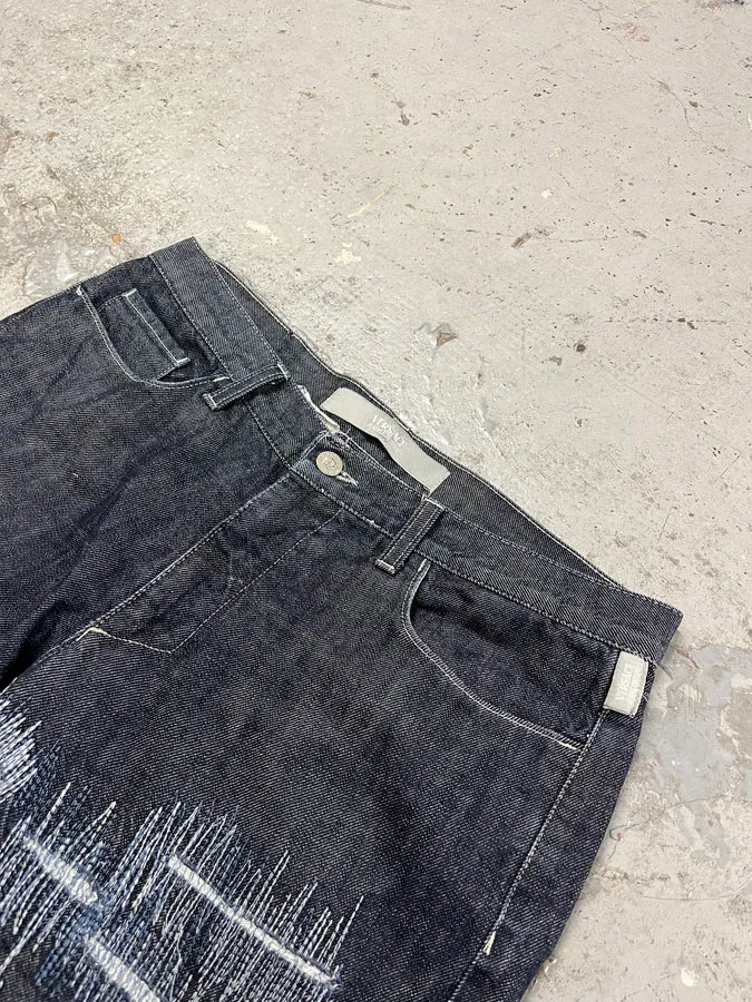 2000s Versace Navy Brut Distressed Patchwork Denim Jeans - Image 5