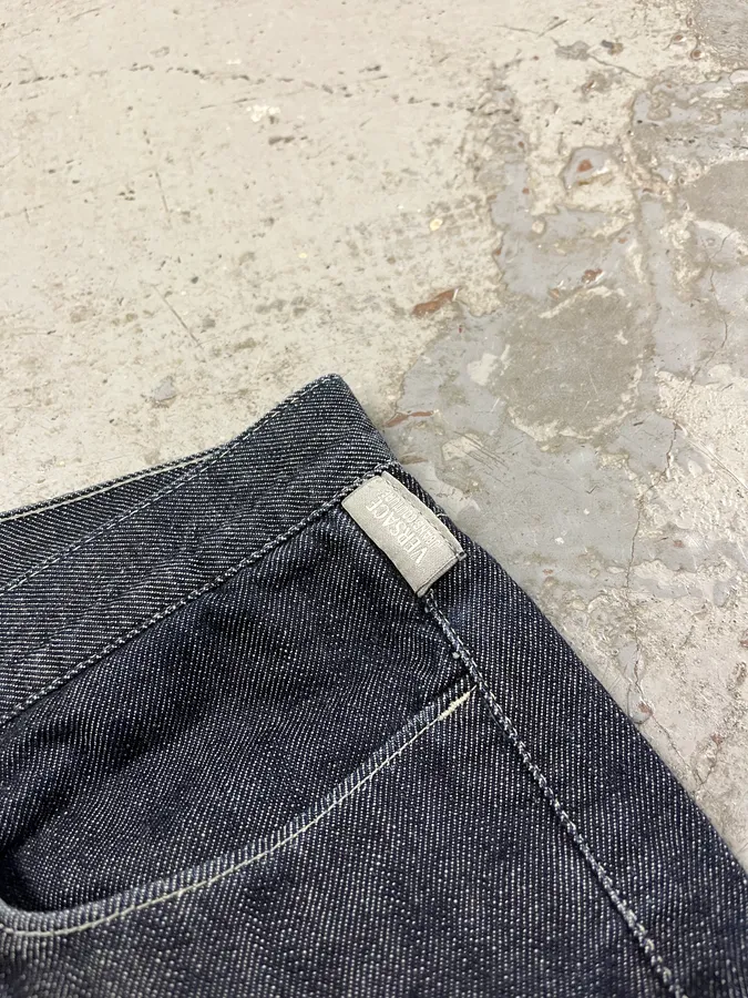 2000s Versace Navy Brut Distressed Patchwork Denim Jeans - Image 6