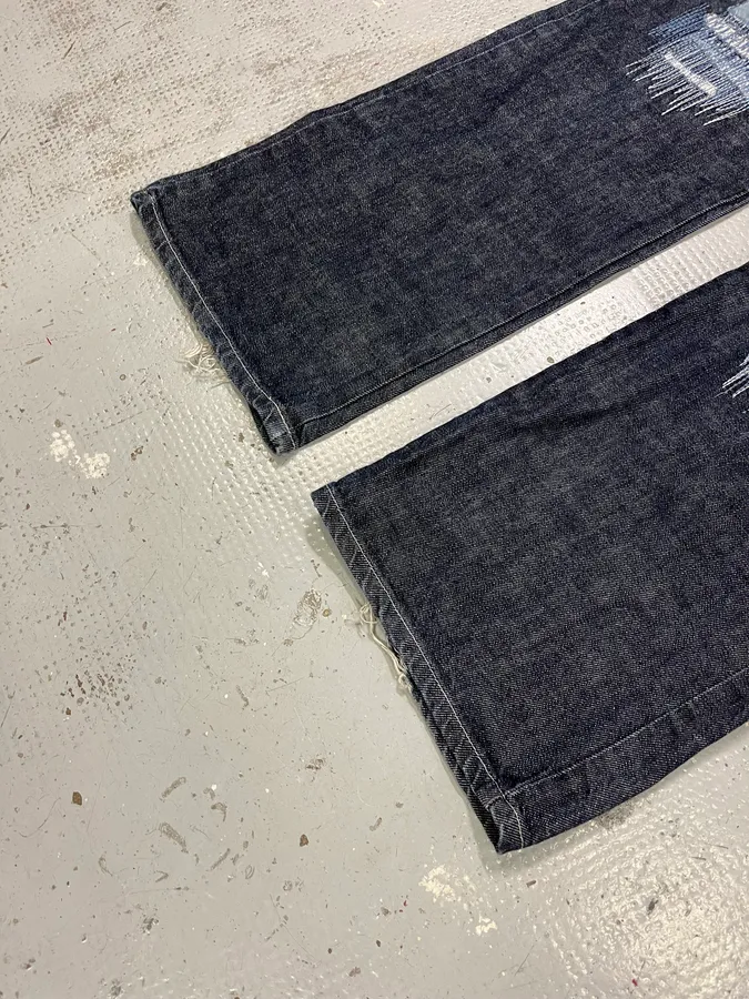 2000s Versace Navy Brut Distressed Patchwork Denim Jeans - Image 7