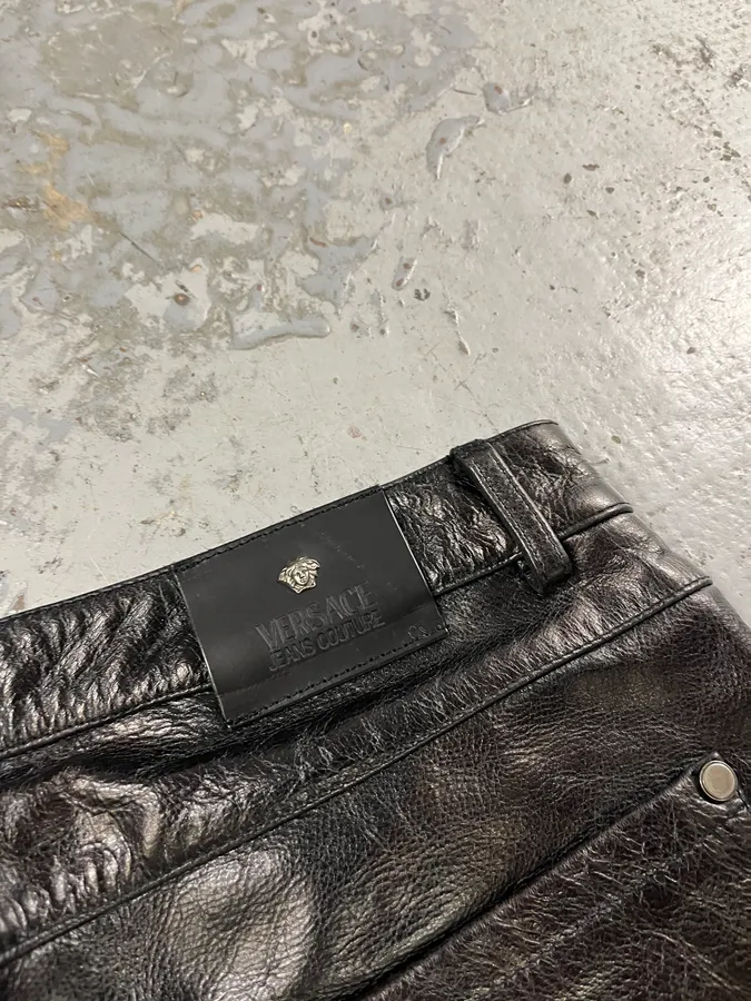 2000s Versace Oil Spill Black Premium Leather Pants - Image 13