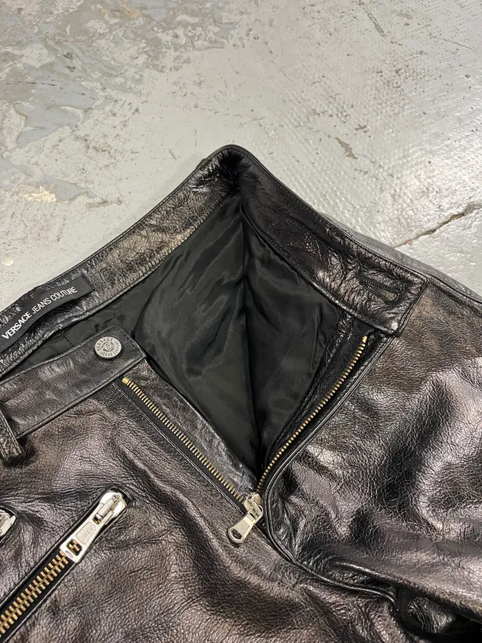 2000s Versace Oil Spill Black Premium Leather Pants - Image 14