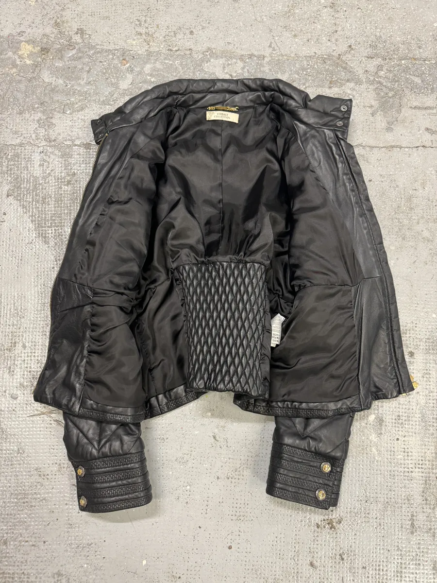 2000s Versace Padded Black Leather Jacket - Image 6