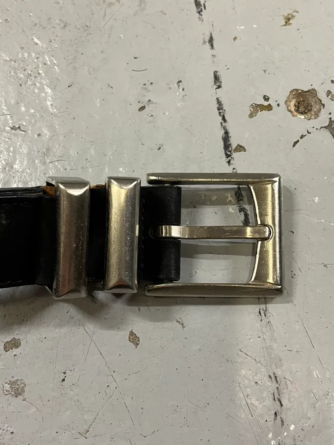 2000s Versace Pony Hair Studded Black Leather Belt - Image 6