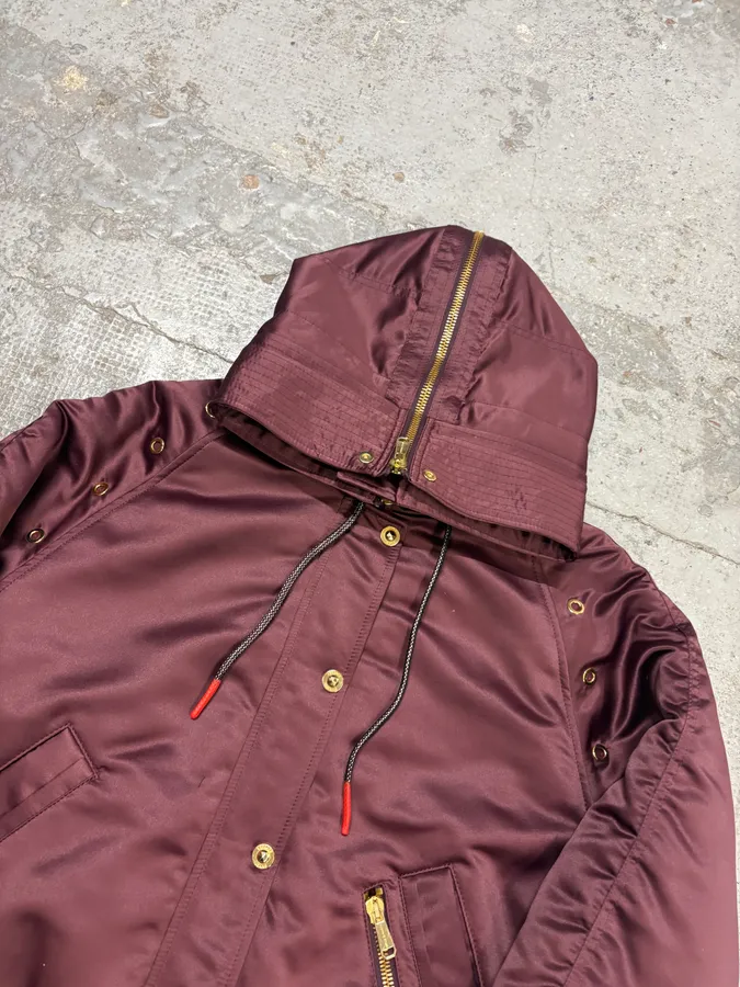 2000s Versace Red Bordeaux Hooded Bomber Jacket - Image 6