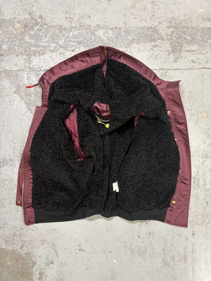2000s Versace Red Bordeaux Hooded Bomber Jacket - Image 9