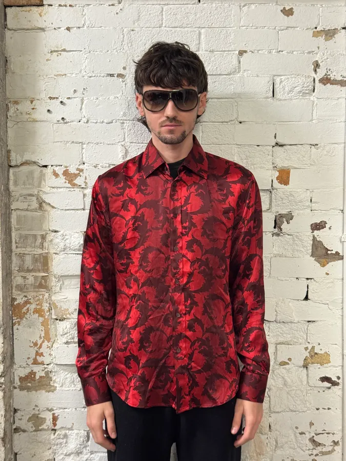 2000s Versace Red Floral Royal Shirt - Image 2