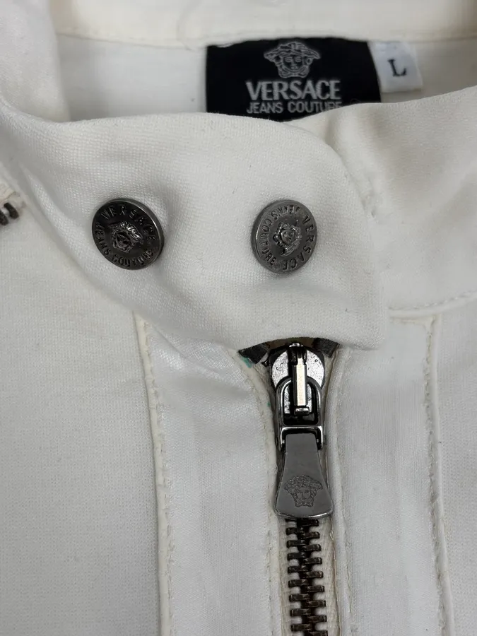 2000s Versace White Laced Multi Zip Jacket - Image 9