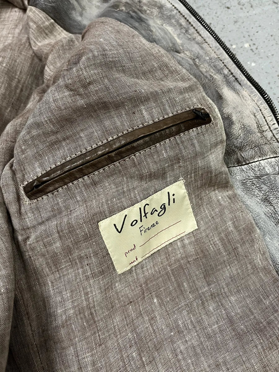 2000s Volfagli Brown & White Bleached Effect Biker Leather Jacket - Image 8