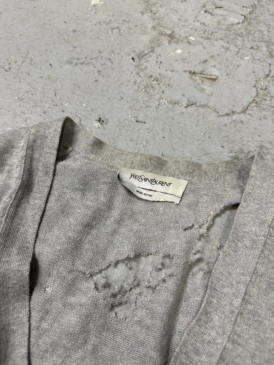 2000s Yves Saint Laurent Apocalyptic Destroyed Grey Cardigan - Image 8