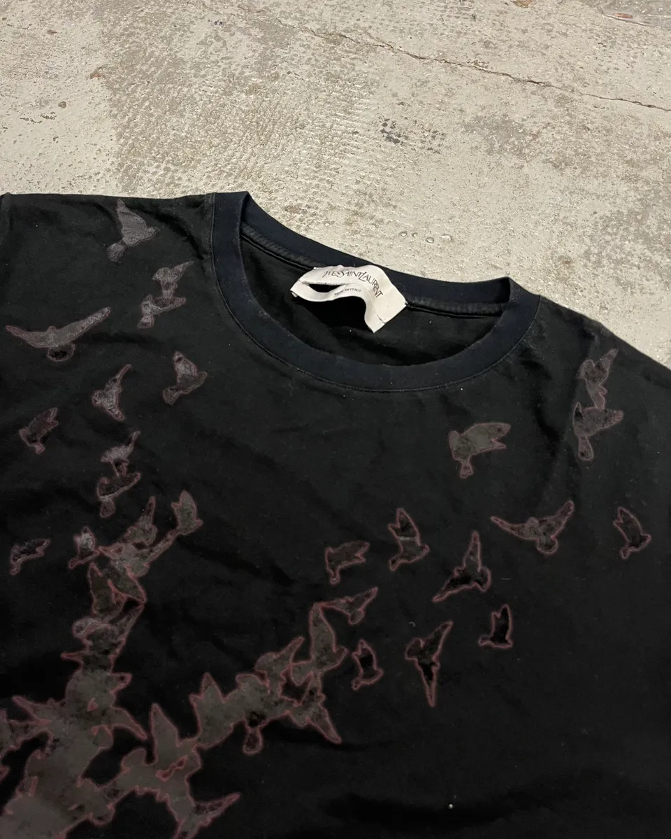 2000s Yves Saint Laurent Black Bat T-Shirt - Image 5