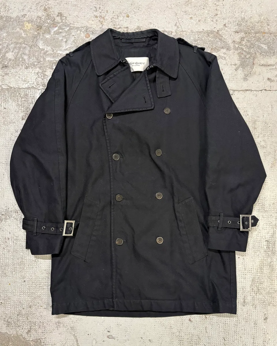 2000s Yves Saint Laurent Black Buttoned Trench Coat