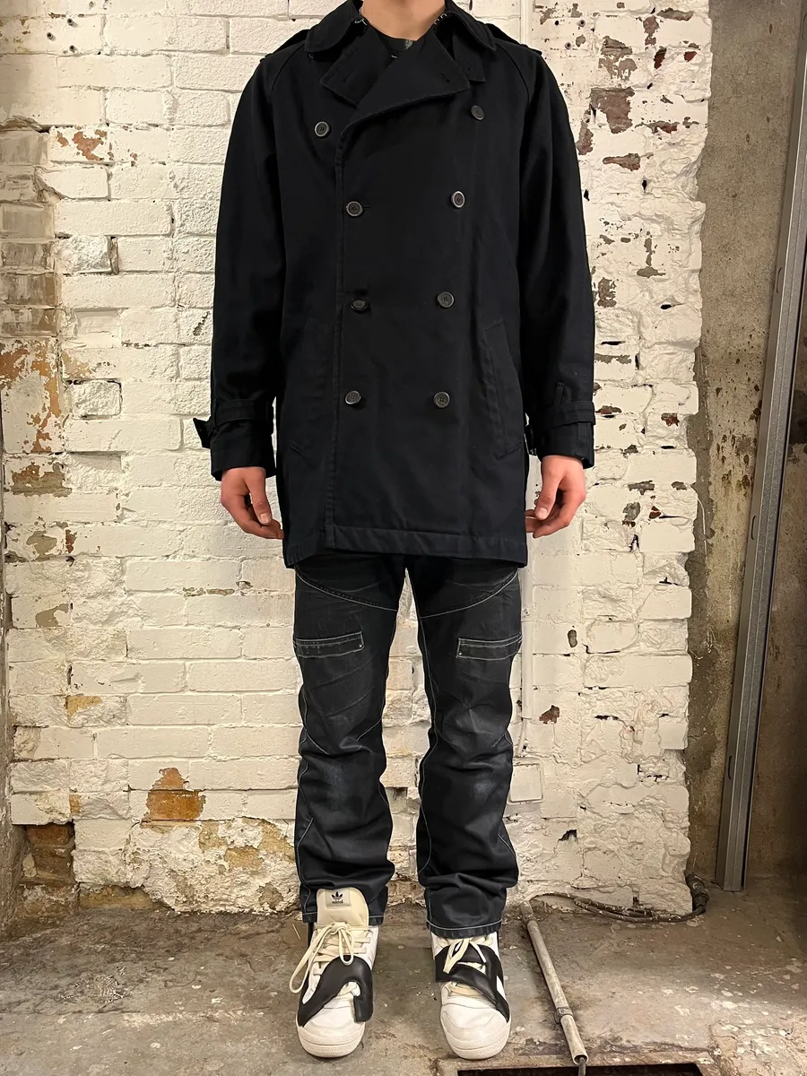 2000s Yves Saint Laurent Black Buttoned Trench Coat - Image 2