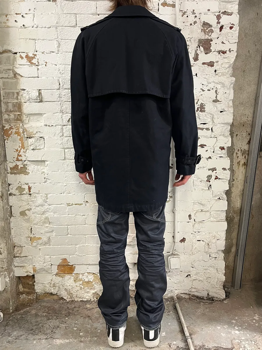2000s Yves Saint Laurent Black Buttoned Trench Coat - Image 3
