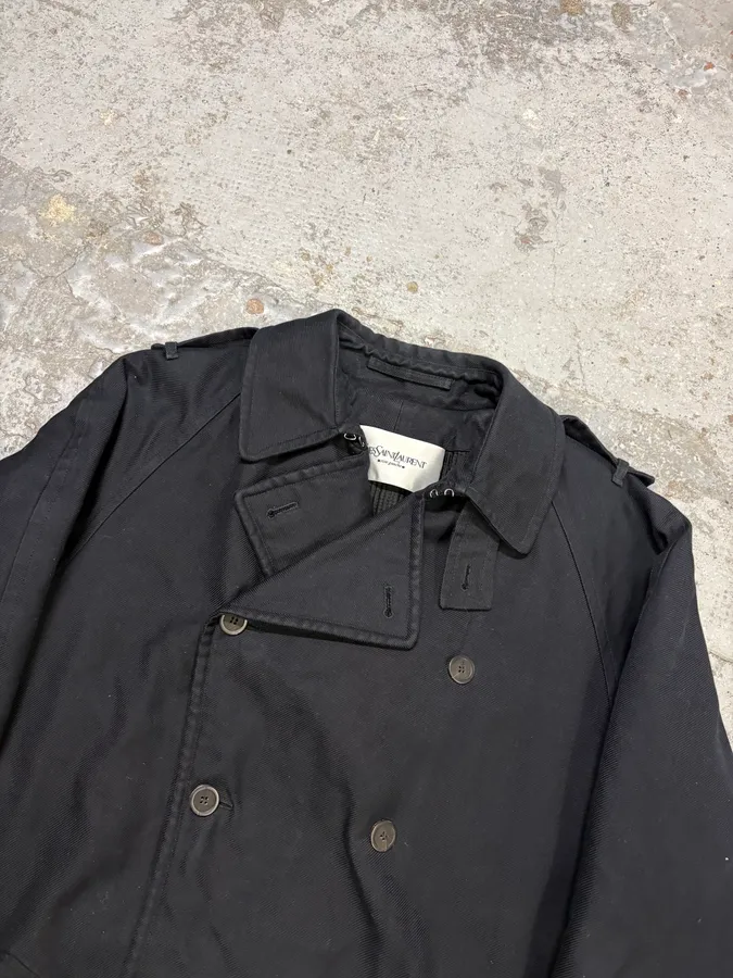 2000s Yves Saint Laurent Black Buttoned Trench Coat - Image 4