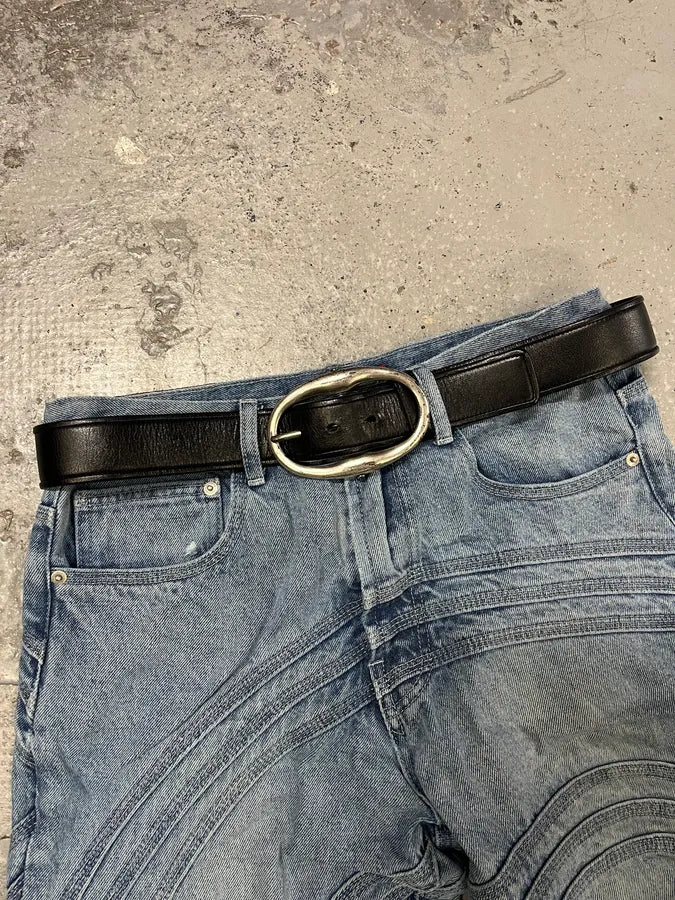 2000s Yves Saint Laurent Black Leather Belt with Silver Buckle - Image 3