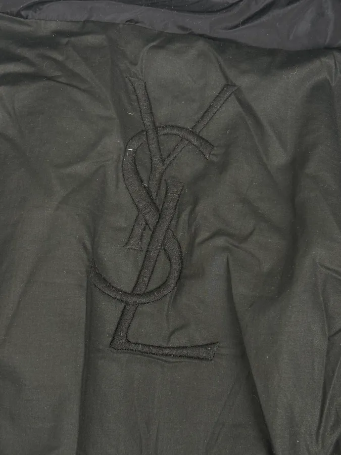 2000s Yves Saint Laurent Black Leather Logo Bomber Jacket - Image 9