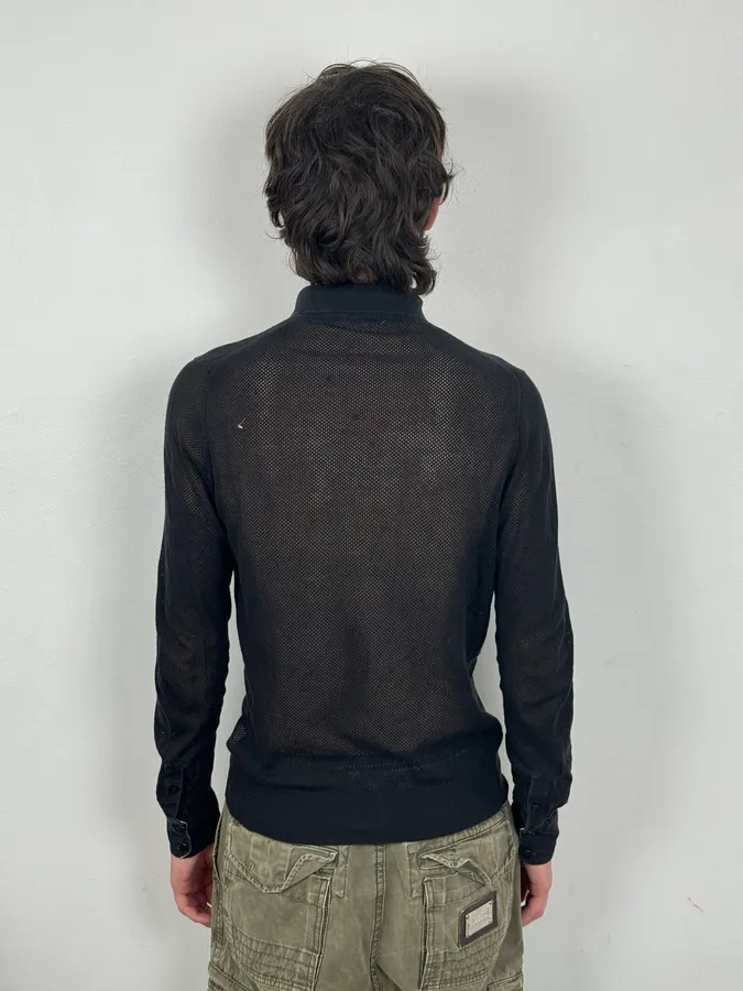 2000s Yves Saint Laurent Black Mesh Longsleeve Polo - Image 2