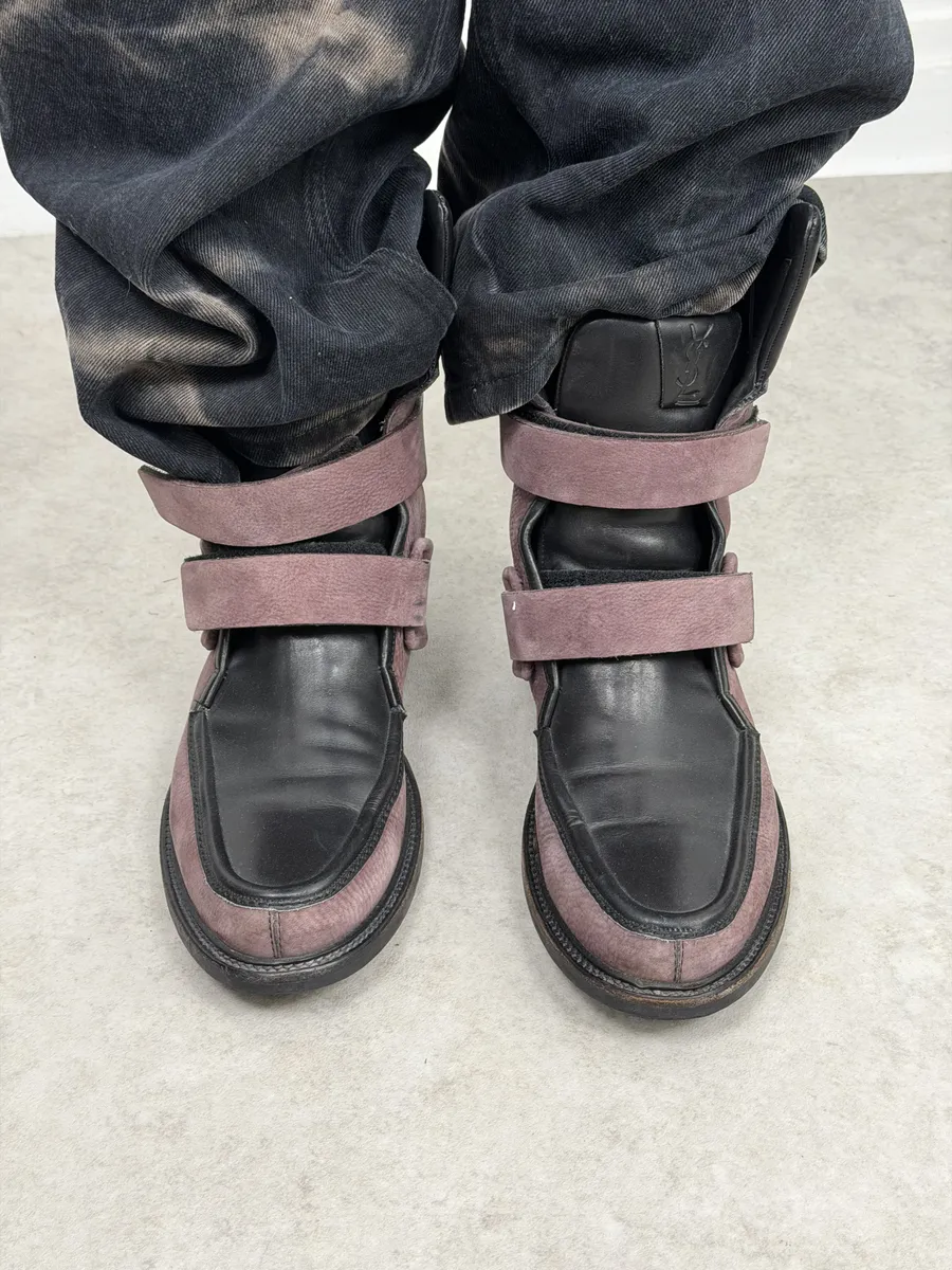 2000s Yves Saint Laurent Black & Pink Leather Boots - Image 5