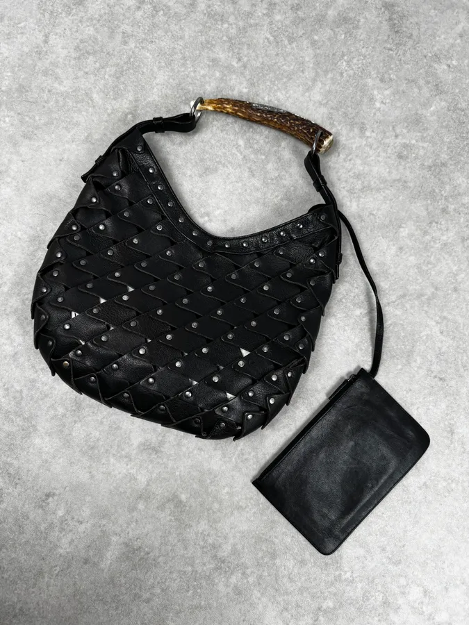 2000s Yves Saint Laurent Black Studded Mombasa Shoulder Bag By Tom Ford - Image 5