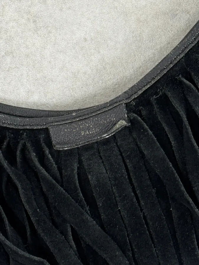 2000s Yves Saint Laurent Black Suede Fringe Shoulder Bag - Image 12