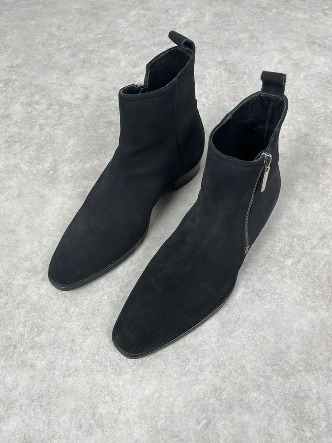 2000s Yves Saint Laurent Black Suede Leather Boots - Image 5