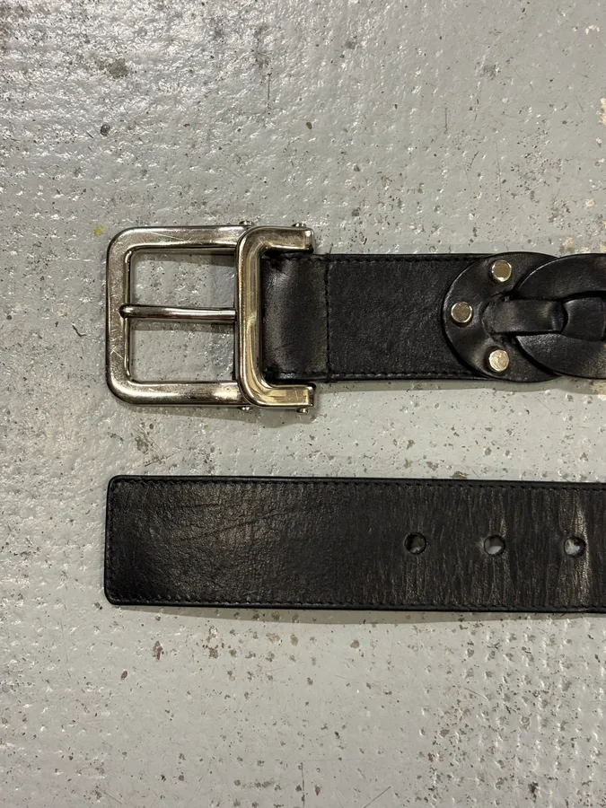 2000s Yves Saint Laurent Black Woven Effect Leather Belt - Image 4